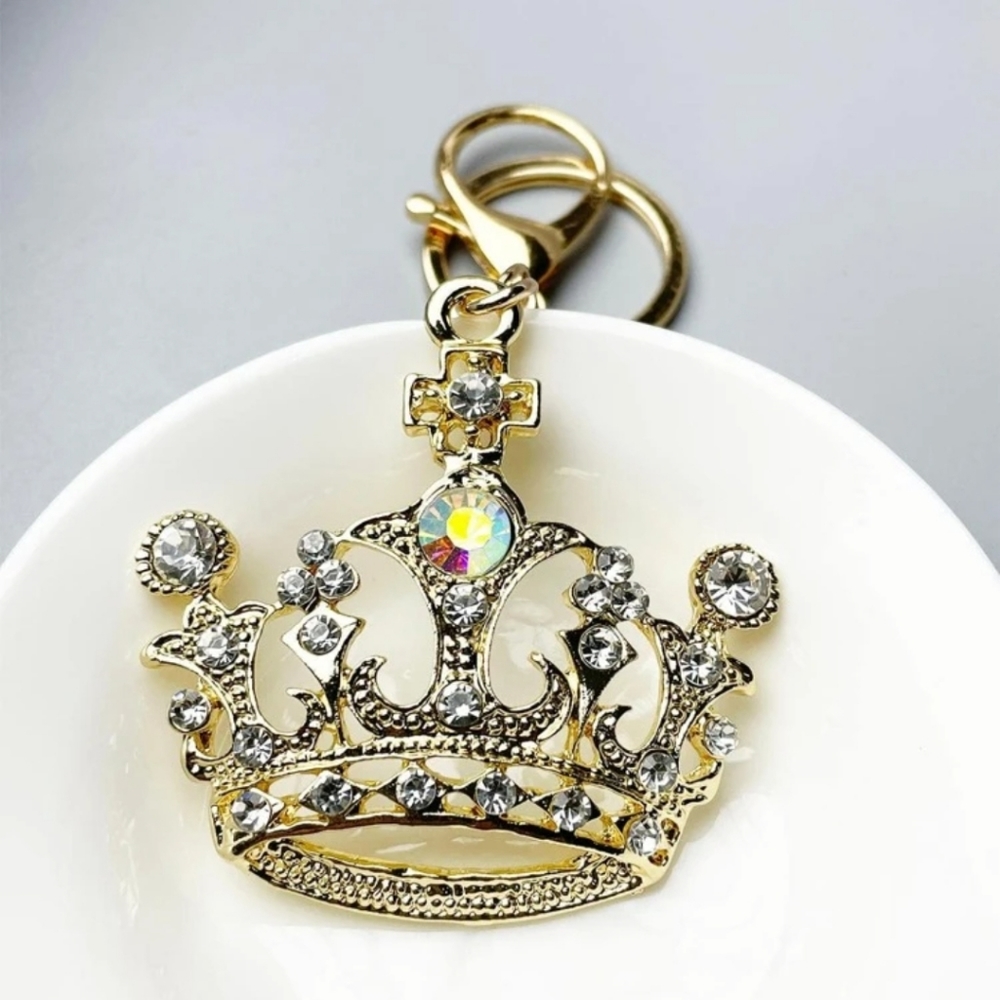 Rhinestone & Gold Crown bag charm / key chain